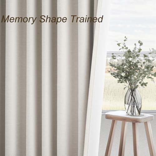 Topfinel 86 Inches Long Linen Blackout Curtains 2 Panels Set for Living Room Cream Birch Linen Texture Modern Farmhouse 100% Black Out Room Darkening Back Tab Rod Pocket(W52 xL80) - color: Birch, size: 52"W x 86"L (Pack of 2)