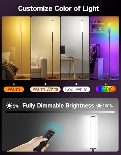 OUTON Bright Smart Floor Lamp with Remote, App & Touch Control, RGB Color Changing Standing Lamp, 2200K-6500K Dimmable, 3 Adjustable Heights, 32 Scenes for Living Room Bedroom Office,Brown - color: Brown