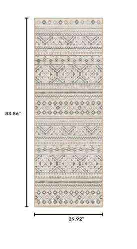 Haven Modern Geo Machine Washable Area Rug with Airflo Technology for Easy Clean, Ultra-Soft Non-Slip Rug with Built-in Pad, Pet, Family & Allergy Friendly Rug, Beige/Brown, 2'6"x7' - color: Beige/Brown Geo Stripe, size: 2'6" x 6'11" (Rectangular)