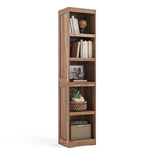 LINSY HOME 5-Shelf Bookcase, Narrow Bookshelves Floor Standing Display Storage Shelves 68 in Tall Bookcase Home Decor Furniture for Home Office, Living Room, Bed Room - Dark Brown - color: Dark Brown, size: 5 Shelf Narrow 68.3"H