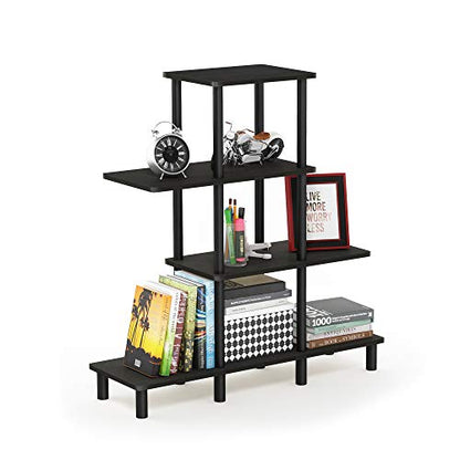 Furinno Turn-N-Tube 4-Tier Design Display Rack, Espresso/Black | Book Shelf, Accent Display Shelf, Open Shelves, Round Tubes, for Organization and Storage, Living Room, Garage, Home Office - color: Espresso/Black, style: 4-Tiers, Ladder