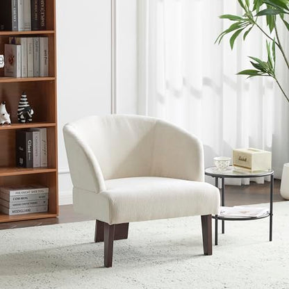 Modern Accent Lounge Chair with Round Back Wooden Legs Mid Century Inspired Compact Design Soft Fabric Upholstery Comfortable Seating for Lounging Reading Easy Assembly Durable Frame Home Office Use