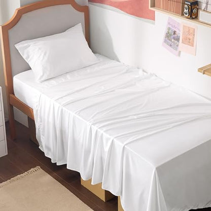 Bedsure PureWoven 100% Rayon Derived from Bamboo, Twin XL Sheets, 3 Pieces | Cooling Sheets for Hot Sleepers, Breathable & Silky Soft, 16" Deep Pocket, Hotel Luxury Bedding, White - color: 02 - White, size: Twin XL