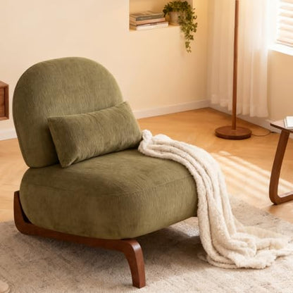 Upholstered Armless Accent Chair for Living Room, Modern Comfy Living Room Chairs with Wooden Legs & Pillows, Lounge Sofa Side Chair for Bedroom Reading (Olive Green, 1) - color: Olive Green