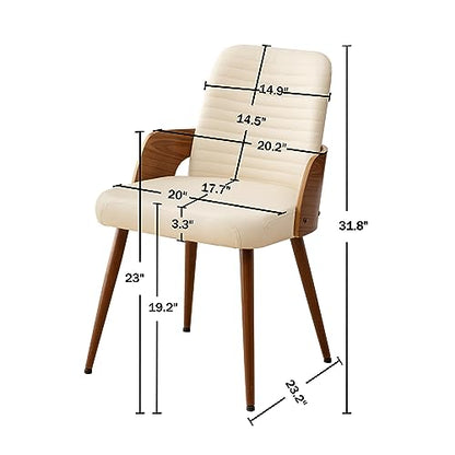 Dining Room Chairs Set of 2,Mid Century Modern Kitchen Chair,Upholstered Faux Leather Accent Chairs,Metal Legs Wooden Desk Chair,Armless and No Wheels for Kitchen Dining,Beige PU - color: Beige Pu, size: Set of 2