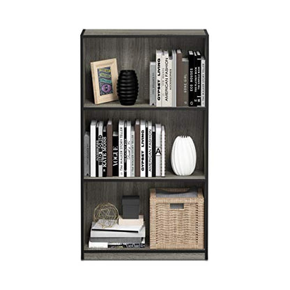 Furinno BASIC Book Shelf, 3-Tier Modern Bookshelf, Bookcase with Open Shelves, 9.3 x 21.8 x 39.5, for Living Room, Bedroom, Home Office, French Oak/Black - color: French Oak Grey/Black, size: 3-Tier