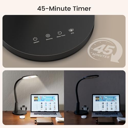 Glendan Desk Lamp for Home Office: Eye-Caring LED Red Light Desk Lamp, 10 Brightness & Flexible Gooseneck, Dimmable Desk Light with Memory & Timer, Table Lamp for Study, Bedroom
