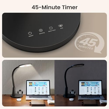 Glendan Desk Lamp for Home Office: Eye-Caring LED Red Light Desk Lamp, 10 Brightness & Flexible Gooseneck, Dimmable Desk Light with Memory & Timer, Table Lamp for Study, Bedroom