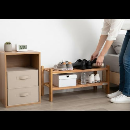2-Tier Acacia Wood Stackable Shoe Rack - Brush Teak - color: Teak