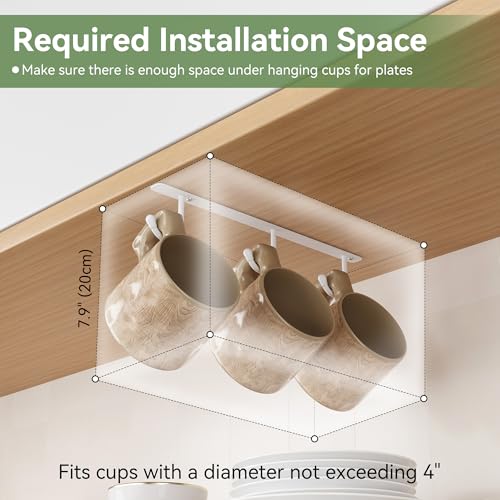 ECROCY Coffee Mug Holder Screw Mounting, 3 Pack Coffee Cup Holder with 9 Hooks, Sturdy Mug Hooks Under Cabinet with Wide Hook Spacing - color: White