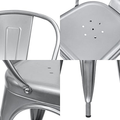 Devoko Metal Indoor-Outdoor Chairs Distressed Style Kitchen Dining Chairs Stackable Side Chair with Back Set of 4 (Silver) - color: Silver