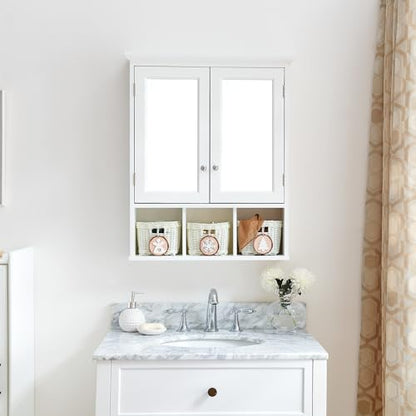 Medicine Cabinet, Bathroom Organiser, Wall Mounted Bathroom Cabinet with Mirror with 2 Adjustable Shelves and 3 Storage Baskets for Laundry Room, Kitchen