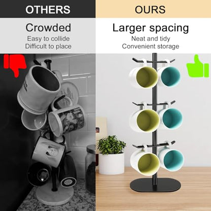 Cup Holder Tree with 6 Hooks, Metal Coffee Mug Rack Stand (Black) - color: Matte Black-A