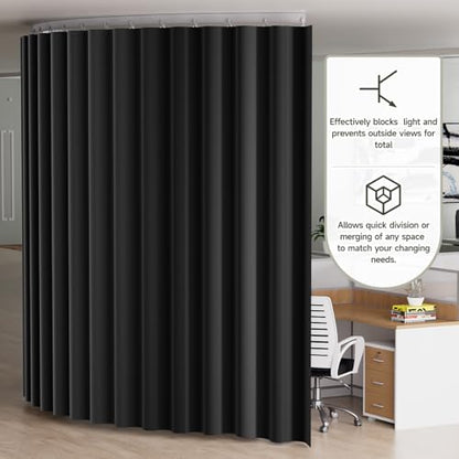 Room Divider Curtains Set, Extra Wide Blackout Curtains with Mounted Track | 100% Blackout, 3-Layer Soft Breathable Fabric, Thermal Insulated, Silding Wall Divider for Bedroom,Apartment, Space Partition - color: Black, size: 100"W x 106"L (Pack of 1)
