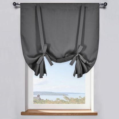 99% Blackout Thermal Insulated Adjustable Tie Up Shade Curtain with Rod Pocket Top - 34 Wide by 45 Inch Long (Medium Grey,1 Panel) - color: Medium Grey, size: 34"W x 45"H