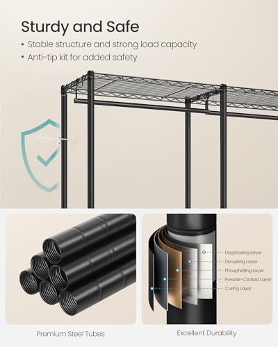 SONGMICS Clothing Rack, Heavy-Duty Garment Rack, Adjustable Storage Shelves | Freestanding Portable Wardrobe Closet, Hanging Rails, Ink Black, DALTEN Collection ULGR436B01 - size: 70.9"W x 70.5"H, style: Without Fabric Cover