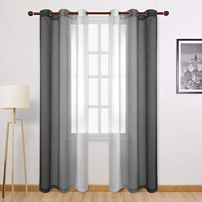 DWCN Black Ombre Sheer Curtains - Faux Linen Gradient Semi Voile Bedroom and Living Room Curtains, Set of 2 Grommet Top Window Curtain Panels, 42 x 84 Inches Long - color: Black, size: 42"W x 84"L (Pack of 2)