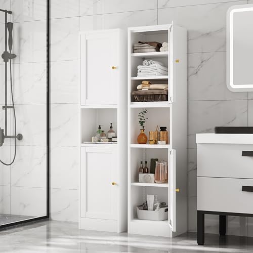 67" Tall Narrow Storage Cabinet with Doors and Open Shelf,Metal Pantry Cabinet,Shaker Style Slim Cabinet with Adjustable Shelves,for Bathroom Kitchen Laundry Small Spaces,White,1Pc - color: White, size: 11.8"D x 15.7"W x 67"H-B