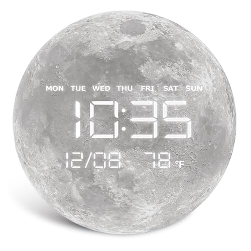 Digital Wall Clock, LED Moon/Earth Design, Temperature Display, 7.87 x 7.87 inches (Moon, 12.59 INCH) - color: Moon, size: 12.59 INCH
