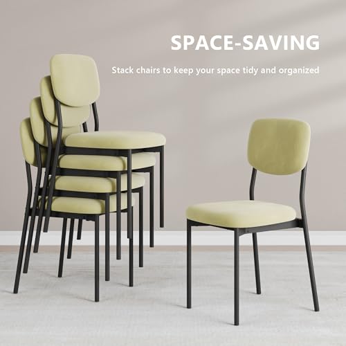 Einhomn Upholstered Dining Chairs Set, Modern Stackable Dining Room Chairs with Soft Velvet Backrest, Kitchen Chairs with Sturdy Metal Legs for Living Room, Restaurant, Set of 2,Light Green - color: Light Green