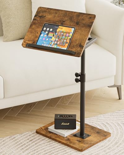 Masupu Sofa Arm Tray Table - 360° Swivel Height Adjustable End Table, Small Snack Side Table for Couch, C Shaped Table for Bed, Chair or TV Tray Table(Rustic Brown, Angle Adjustable) - color: Rustic Brown-angle Adjustable