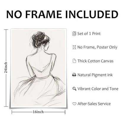 Gobeiuasy Minimalist Line Art Print Abstract Line Woman Wall Art Woman Silhouette Poster Nude Body Picture Black and White Minimalist Poster Abstract Female Art Print 16x24inch No Frame - color: White Unframed