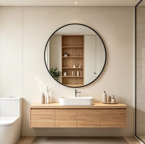 ZENY 36 Inch Round Wall Mirror, Black Frame Bathroom Mirror for Wall, Large Circle Vanity Mirror Wall Mounted - size: 36"L x 36"W
