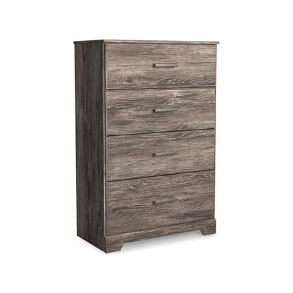 Signature Design by Ashley Ralinksi 4-Drawer Dresser Chest, Warm Gray | Engineered wood (MDF/particleboard/plywood) and decorative laminate, Rustic modern style, Replicated oak grain, Bedroom use - color: Grayish Brown, style: Chest of Drawers
