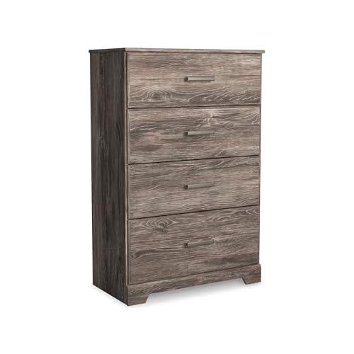 Signature Design by Ashley Ralinksi 4-Drawer Dresser Chest, Warm Gray | Engineered wood (MDF/particleboard/plywood) and decorative laminate, Rustic modern style, Replicated oak grain, Bedroom use - color: Grayish Brown, style: Chest of Drawers