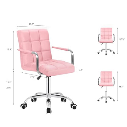 JUMMICO Modern Office & Vanity Desk Chair - Mid-Back Rolling Chair with Wheels, PU Leather, Cute for Office, Teen & Bedroom Desks (Pink) - color: Pink