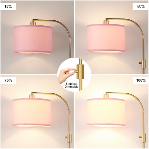 Nintiue Dimmable Floor Lamp, 1200 Lumens LED Edison Bulb Included, Arc Gold Floor Lamps for Living Room Modern Standing Lamp with Pink Linen Shade - color: Gold-Pink Shade