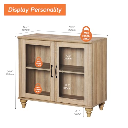 WAMPAT Farmhouse TV Stand for TVs Up to 43 inch, Glass Wood Universal TV Stand with 2 Storage Cabinets, Oak Entertainment Center for 32-43 inch TV Console Table for Living Room, Bedroom - color: Oak-a, size: 1