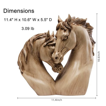 Loving Horses Handcrafted Heart-Shaped Horse Sculpture - Romantic Resin Nuzzling Equine Bust Statue, Tan & Light Brown Finish, Unique Equestrian Gift for Home/Office Décor - style: Love Horse