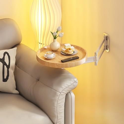 Wall Mounted Folding Round Table,11Inch Small Foldable Retractable Wooden Coffee Table Tray Fold Down Wall Desk Flip-Out Design Nightstand for Bedroom Living Room Balcony (Natural) - color: Natural