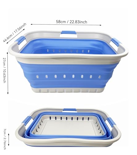 SAMMART 42L (11 gallon) Collapsible Plastic Laundry Basket - Foldable Pop Up Storage Container/Organizer - Space Saving Hamper/Basket (1, Grey/Little Boy Blue) - color: Grey/Little Boy Blue