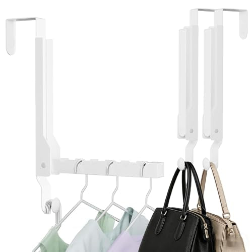 2 Pack Heavy Duty Over the Door Hanger, Compact Foldable Over Door Hook, Portable Compact Over Door Drying Rack for Laundry, Metal Over the Door Clothes Hanger, Rustproof & Waterproof (White) - color: White-m2