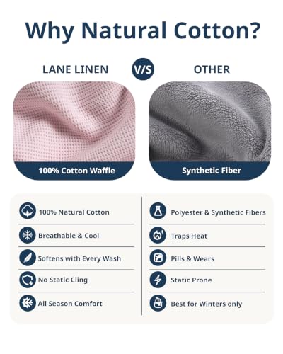 LANE LINEN 100% Cotton Blanket Twin Size - 300 GSM Waffle Blankets - Breathable, Lightweight & Durable - Premium Soft Blanket - Ideal for All Season Bedding & Sofa Throw - 66"x90" - Cherry Blossom - color: 02: Cherry Blossom, size: Twin