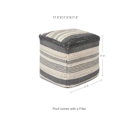 · REDEARTH · Pouf with Filler Cube Bean Bag Pouffe - Precis Descant Gray | 100% Cotton; 17.5"x17.5"x17.5"; Storage Cube, Doubles as Footrest; Boho Decor for Living Room, Bedroom, Nursery, Kidsroom - color: Precis Descant Gray With Filler