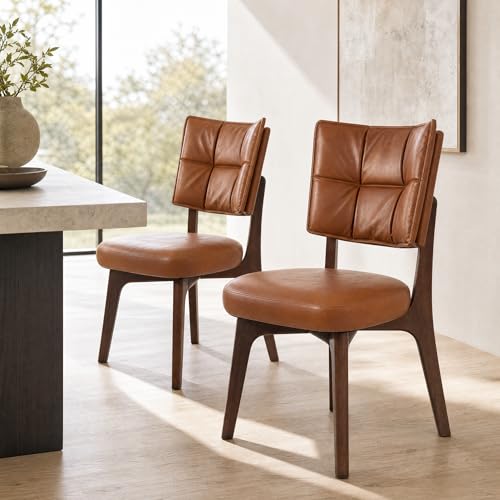 YOUNIKE Wood Frame Brown Dining Chair, Faux Leather, Single Pack | Modern Ergonomic Upholstered Kitchen & Dining Room Chairs, Double-Layer Backrest, Comfy Soft Cushion, Easy to Assembly - color: Brown