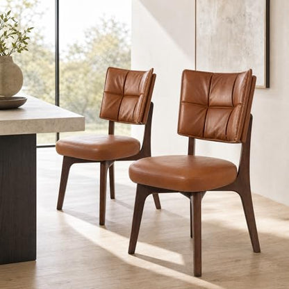 YOUNIKE Wood Frame Brown Dining Chair, Faux Leather, Single Pack | Modern Ergonomic Upholstered Kitchen & Dining Room Chairs, Double-Layer Backrest, Comfy Soft Cushion, Easy to Assembly - color: Brown