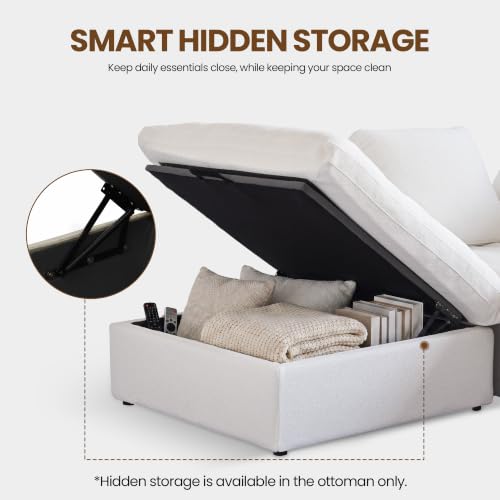 79" Cloud Modular Sofa, Convertible Modular Loveseat Couch, Cotton Linen Fabric Sofa for Living Room, Apartment and Bedroom, Removable Covers, 2 Pillows, White - color: White, size: 2-Seater