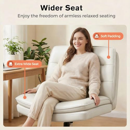 GTPLAYER Cross Legged Office Chair, Armless Desk Chair Cute Vanity Chair with Wheels Computer Chair Comfy Wide Office Chair Adjustable Swivel for Home Computer Task,Pu Leather Beige - color: Velvet-dark Gray, size: Small