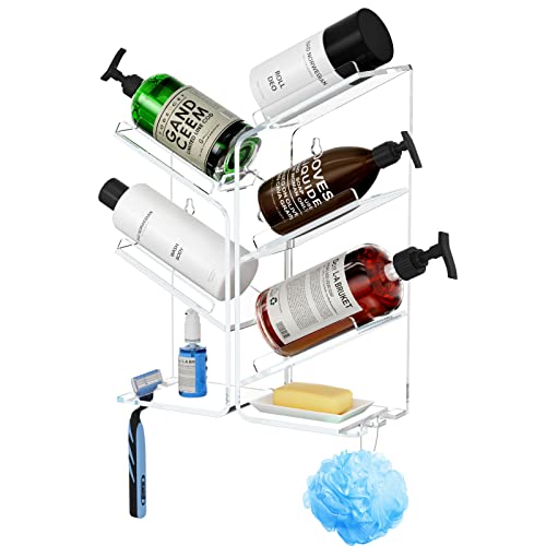 AITEE Acrylic Bathroom Organizer Caddy Shampoo Holder Combination Shelf | No drilling, wall mounted, combination inclined shelf, for bathroom, acrylic, rustproof, for bathroom toiletries - style: Upgraded Shelf