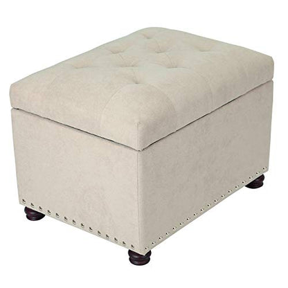 Adeco Classy Cotton Mix Fabric Accents Rectangular Storage Bench Footstool Ottomans & Storage Ottomans, White - color: White Fabric