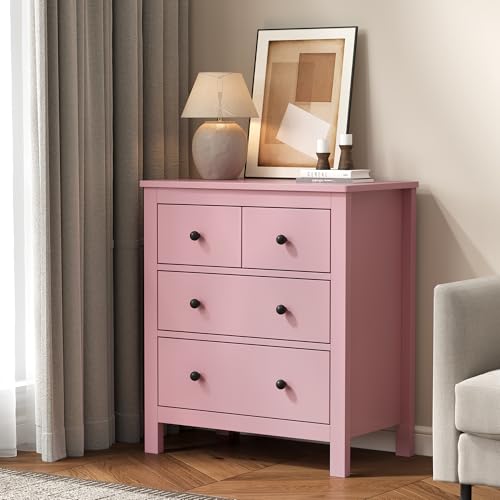 RoyalCraft 3 Drawer Nightstand, Pink Night Stand with Storage Drawers, Wood Bedside Table for Bedroom, Modern End Table for Hallway - color: Pink