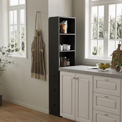 ARTETHYS Tall Narrow Free Standing Bathroom Storage Cabinet Set of 2, Black | 3-Level Adjustable Shelves, Home - Space Saver for Living Room Kitchen, 3 Drawers - color: Black Set of 2