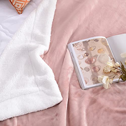 Sherpa Fleece Throw Blanket, Dusty Pink, 50x60 inches | Double-Sided Super Soft Luxurious Plush Blanket Throw Size - color: Dusty Pink, size: 50"×60"
