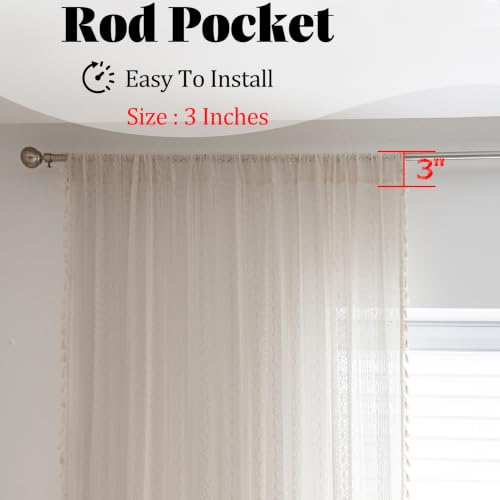 Sutuo Home Boho Curtain Crochet Lace Semi-Sheer Florals Hollow Knitted Handmade Tassels, Rod Pocket Window Treatment Vintage Rustic Farmhouse Drapes for Living Bedroom, 1 Panel 59" W x 63" L, Beige - color: Beige Floral Crochet, size: 59"W x 63"L (Pack of