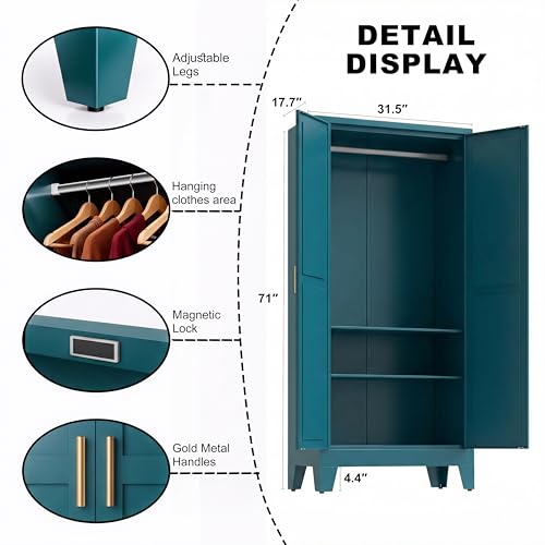 71" H Pantry Cabinet,Metal Storage Cabinets with Doors and Shelves,Tall Food Kitchen Cabinets,Farmhouse Kitchen Cabinet,Freestanding Cabinet - color: Blue, size: 71"H-2 shelves
