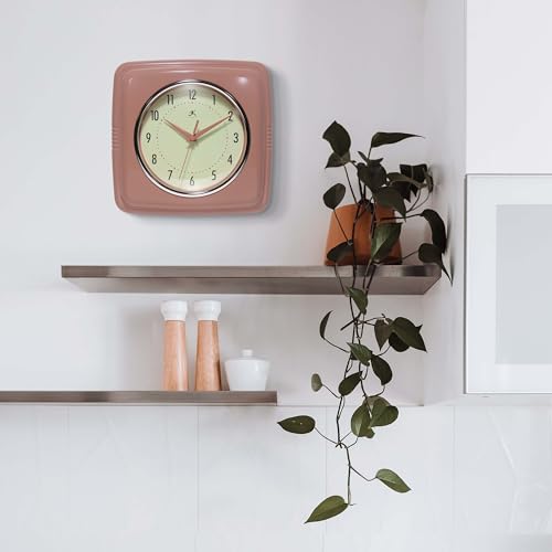 Infinity Instruments Square Retro Wall Clock, Terracotta, 9.25" - color: Terracotta
